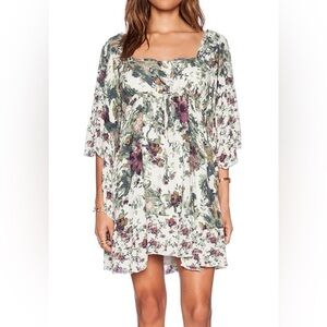 Free People “Heart of Gold” Floral Cottagecore Distressed Mini Dress Size Large